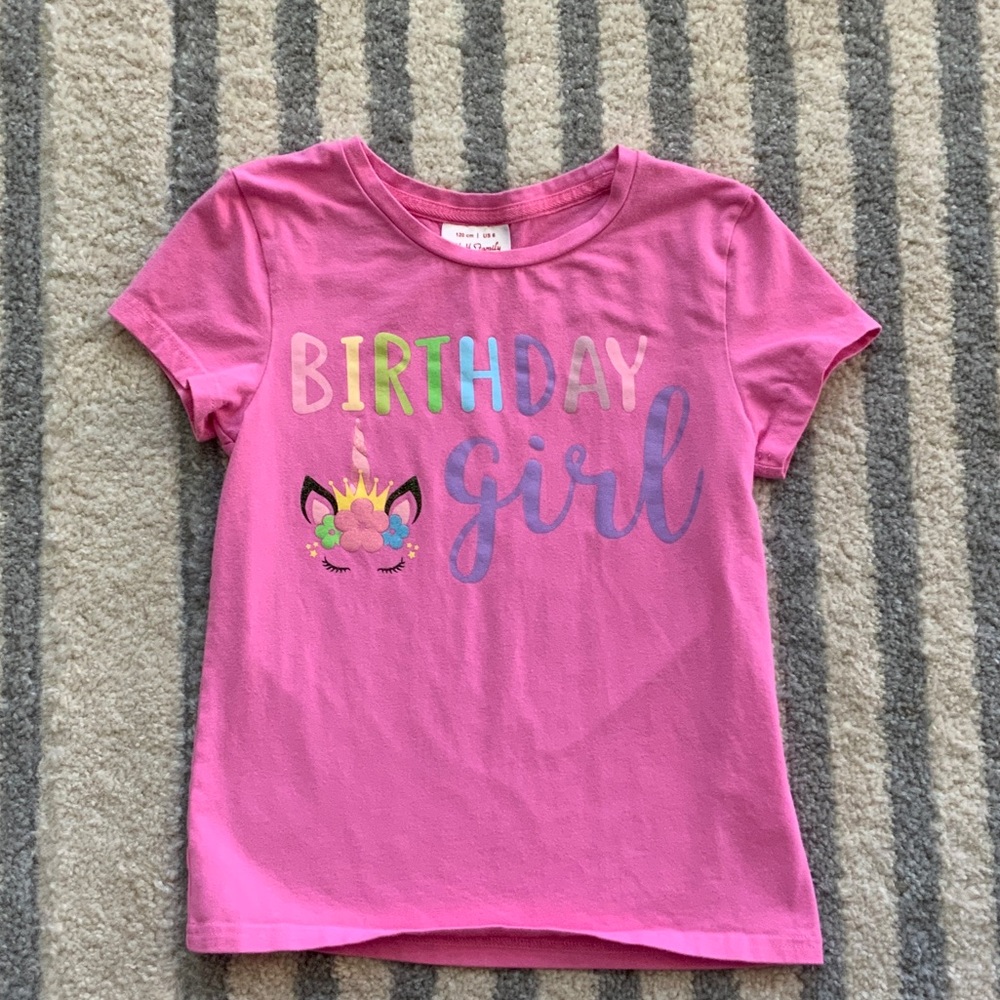 Pink Birthday Girl Unicorn T-Shirt